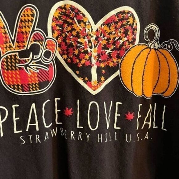 Gildan Peace, Love, and Fall Brown and Orange Long Sleeve t-shirt. Size M - Picture 3 of 3